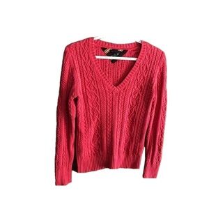 TOMMY Hilfiger Size Large Pink Y2K Cable Knit V-Neck Sweater